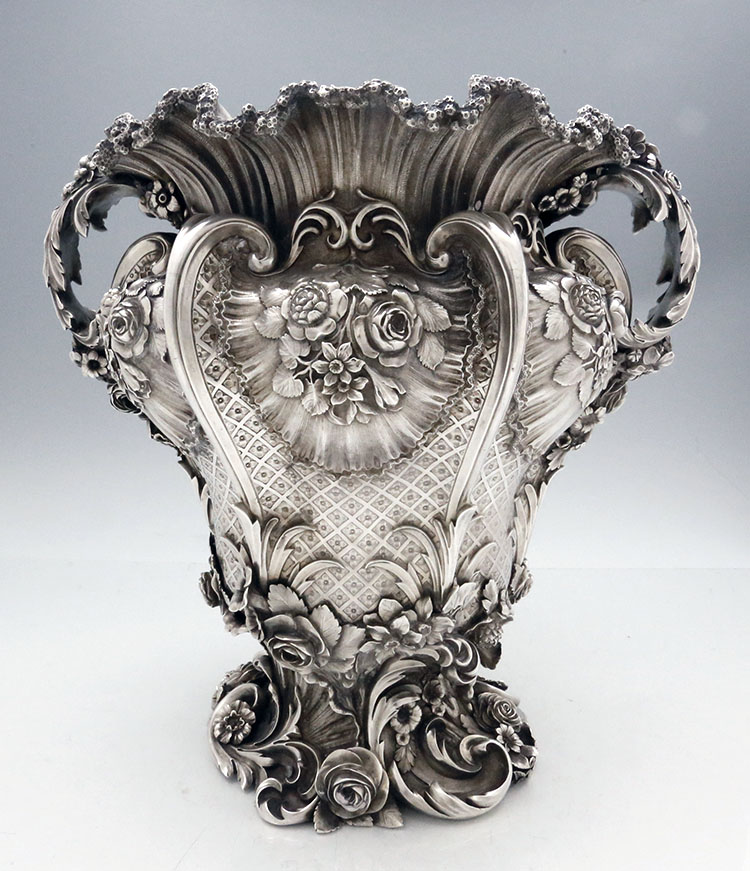 Benjamin Smith antique silver English wine cooler London 1827 cast roses